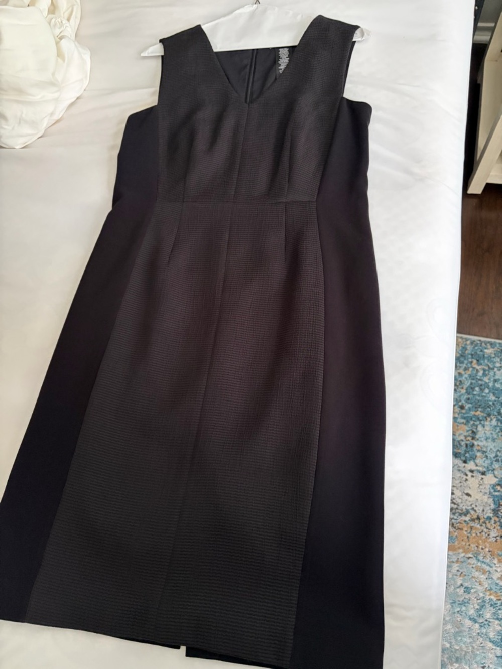 Lord & Taylor Black Textured V-Neck Midi Sheath Dress